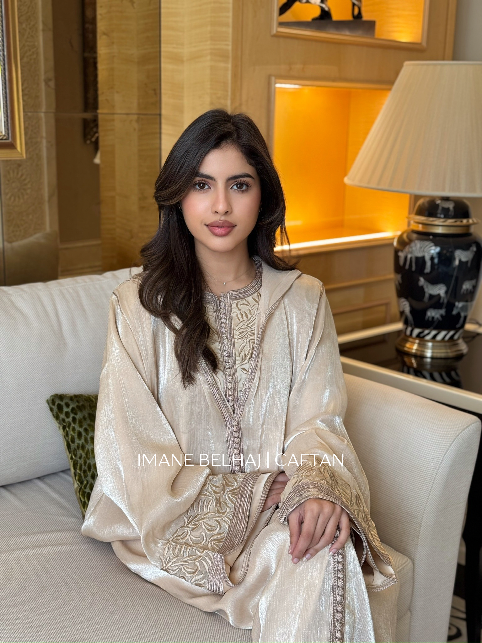 Moroccan jellaba caftan luxury modest ramadan eid dress beige gold