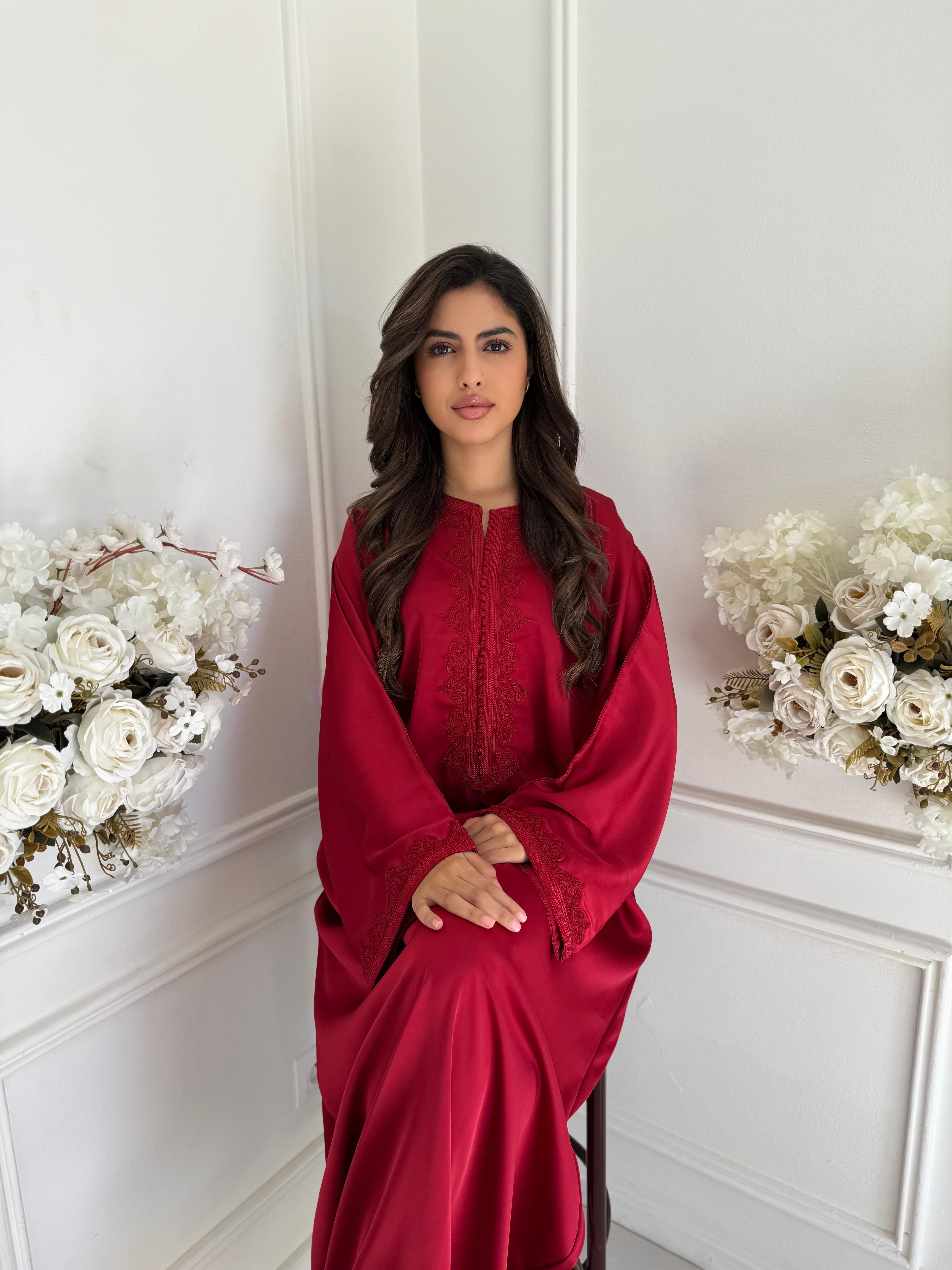 Elegant Red Moroccan Gandoura in Satin – IB Caftan