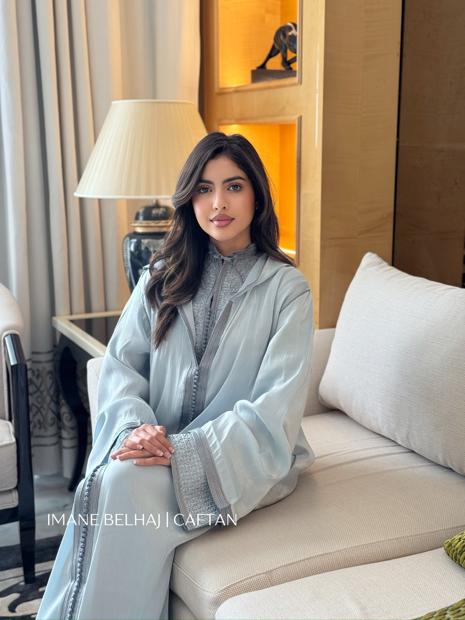 Moroccan jellaba caftan luxury modest ramadan eid dress grey blue