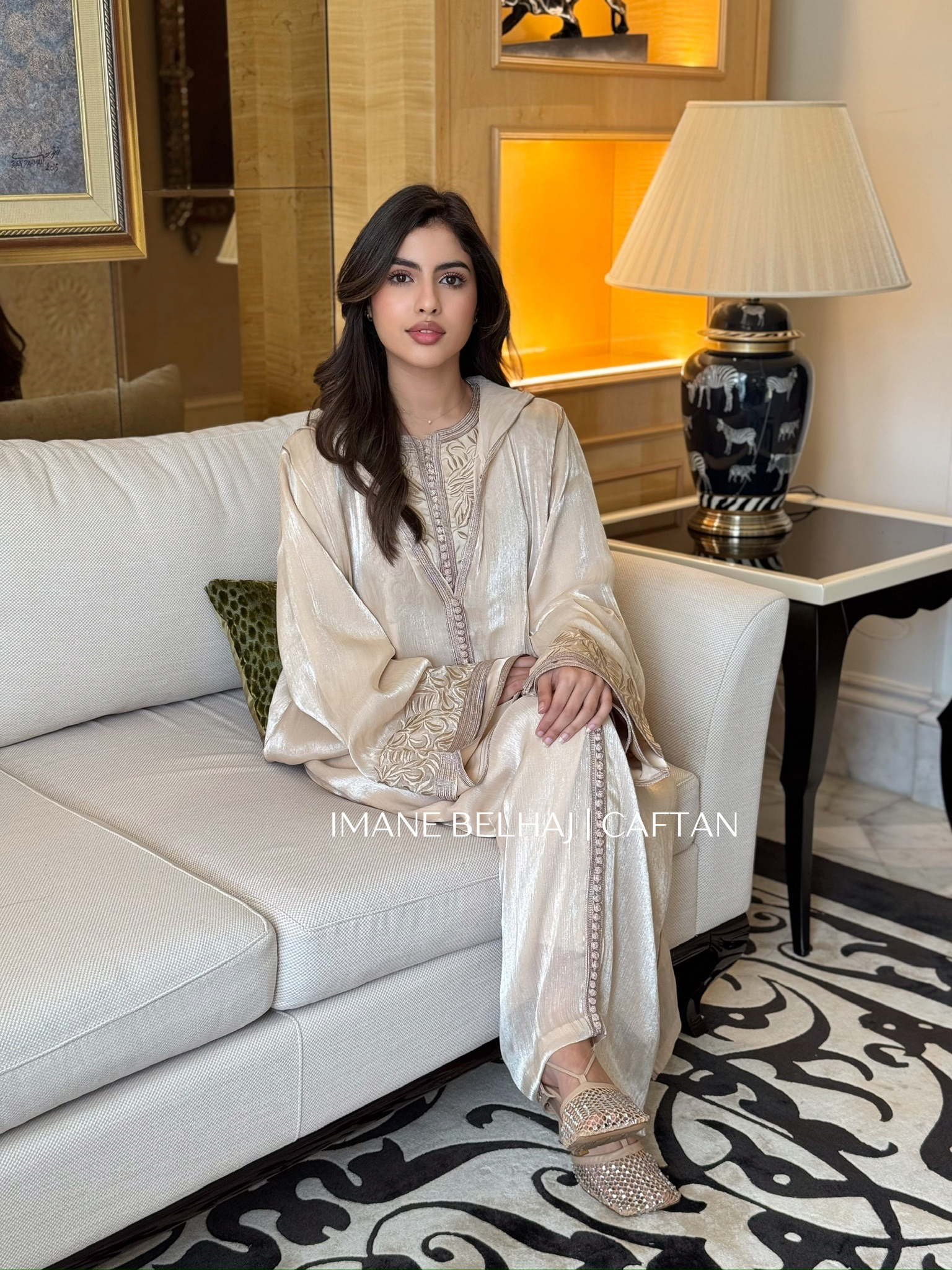 Luxury Moroccan caftan jellaba modest ramadan eid outfit sitting