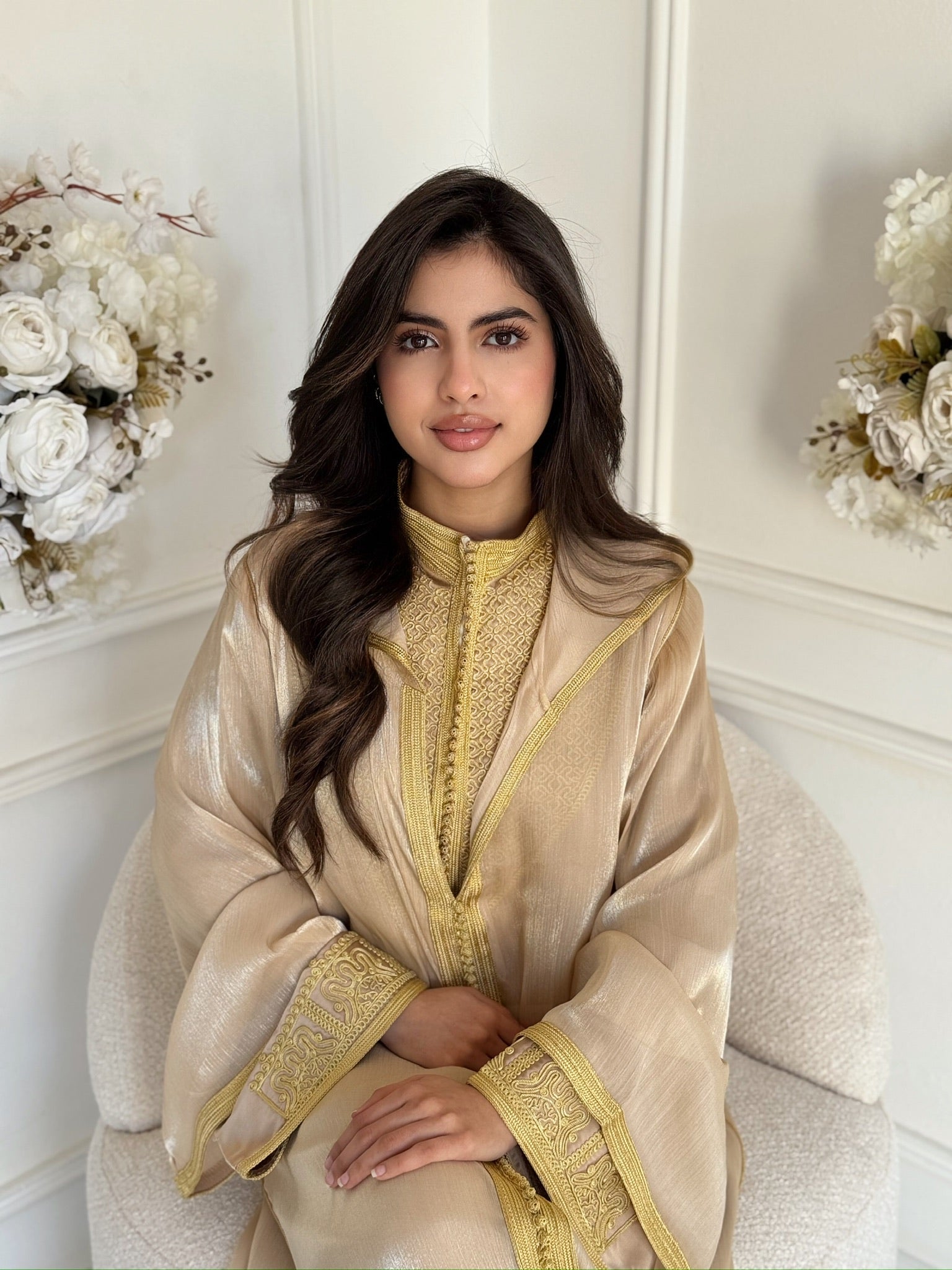 Elegant Moroccan jellaba Hind worn for Eid and Ramadan