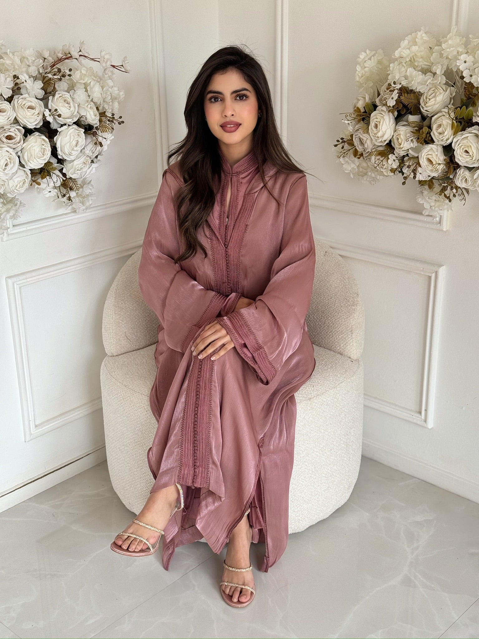 Luxury Moroccan jellaba dress dusty pink – Ramadan Eid outfit for women