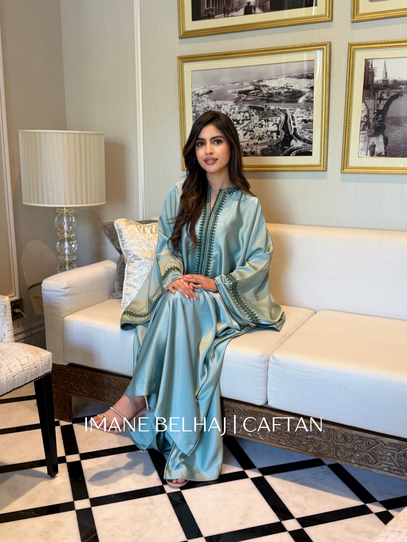 Luxury Moroccan gandoura Maytha with flowing silhouette and refined embroidery