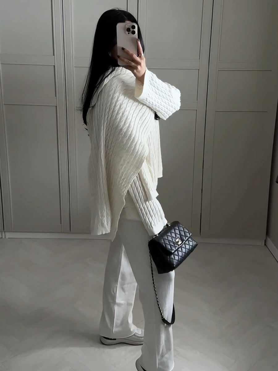 Elegant white wool three-piece set for women, Mila design