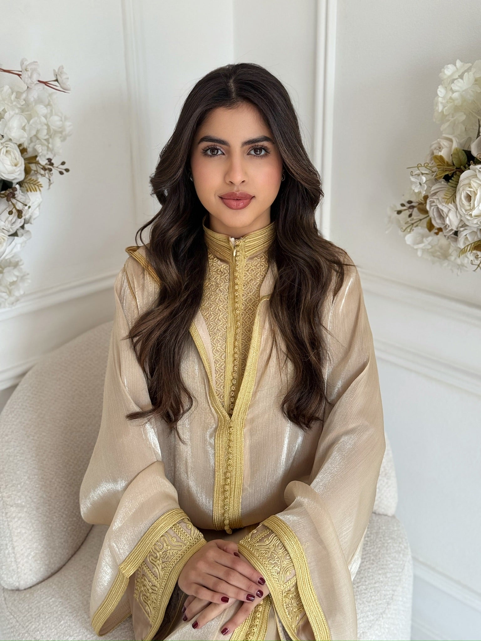 Moroccan jellaba Mariam with gold details for Ramadan and Eid