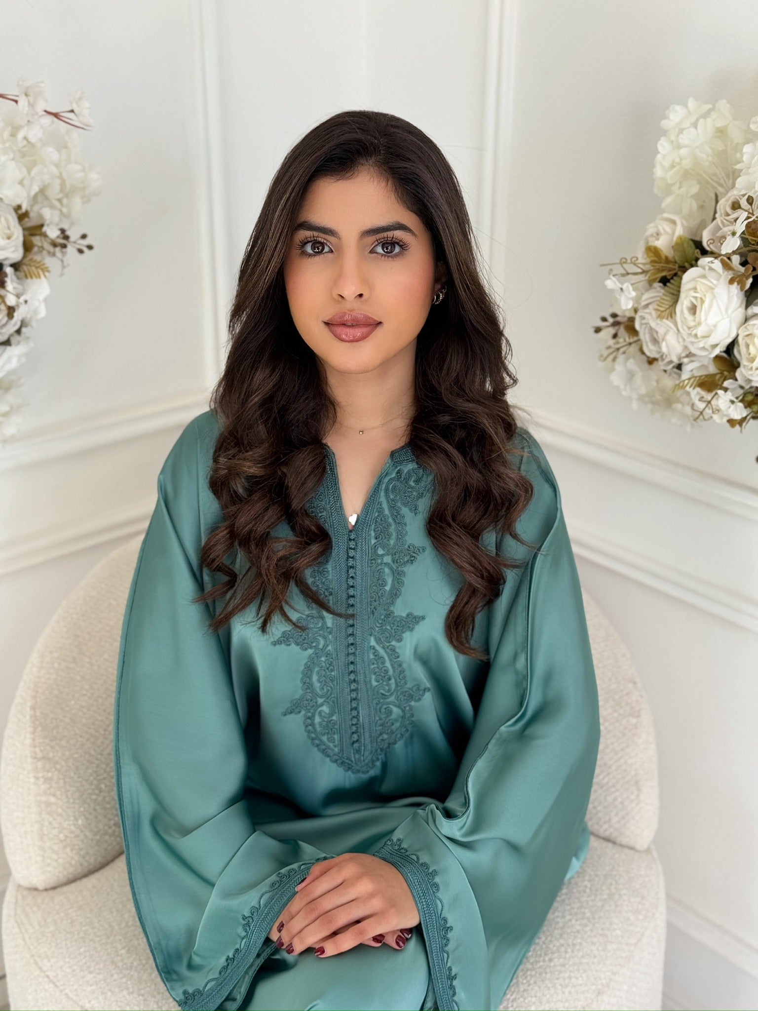 Elegant Moroccan gandoura for women in green – traditional Ramadan dress
