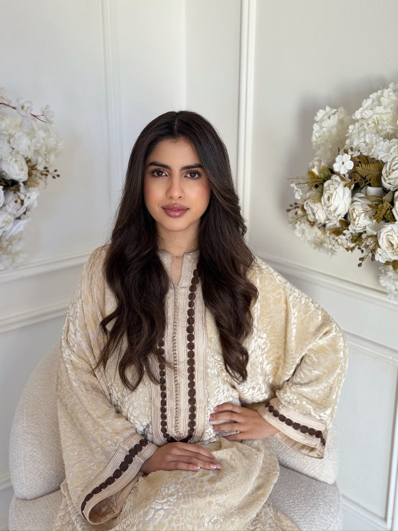 Elegant luxury gandoura for women in ivory – modest Ramadan and Eid outfit
