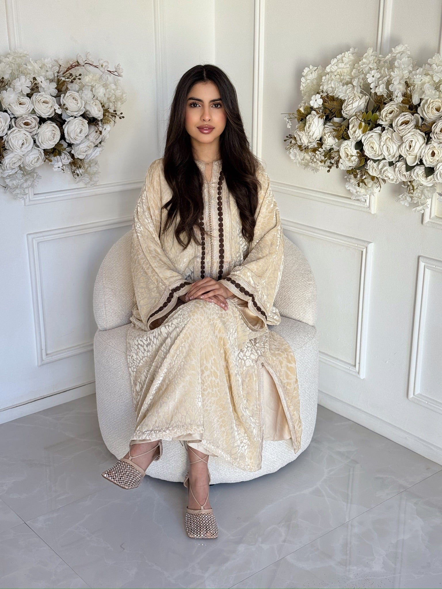 Full-length luxury gandoura with elegant modest fit for women
