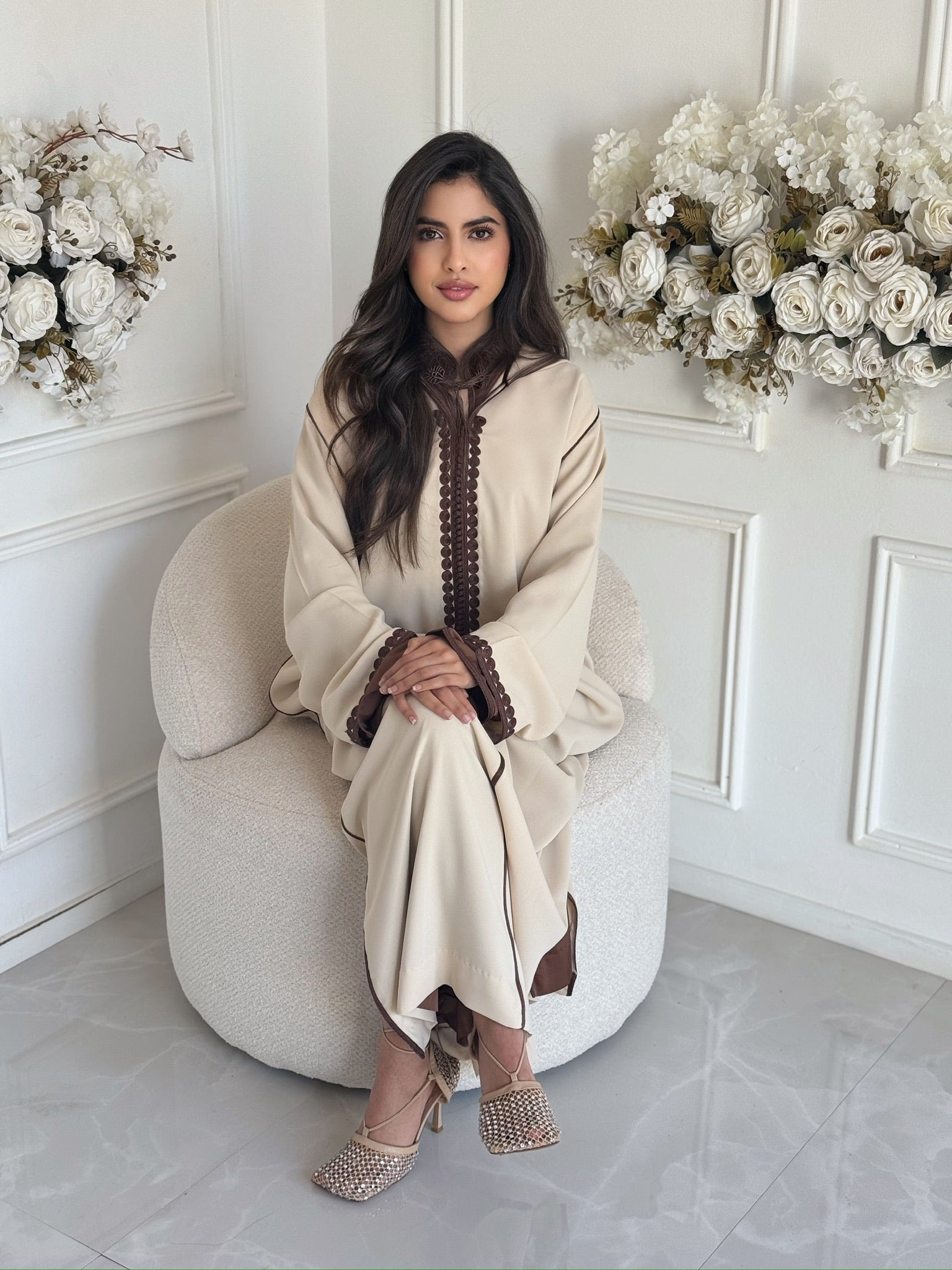 Moroccan Jellaba Rinad in ivory for Ramadan