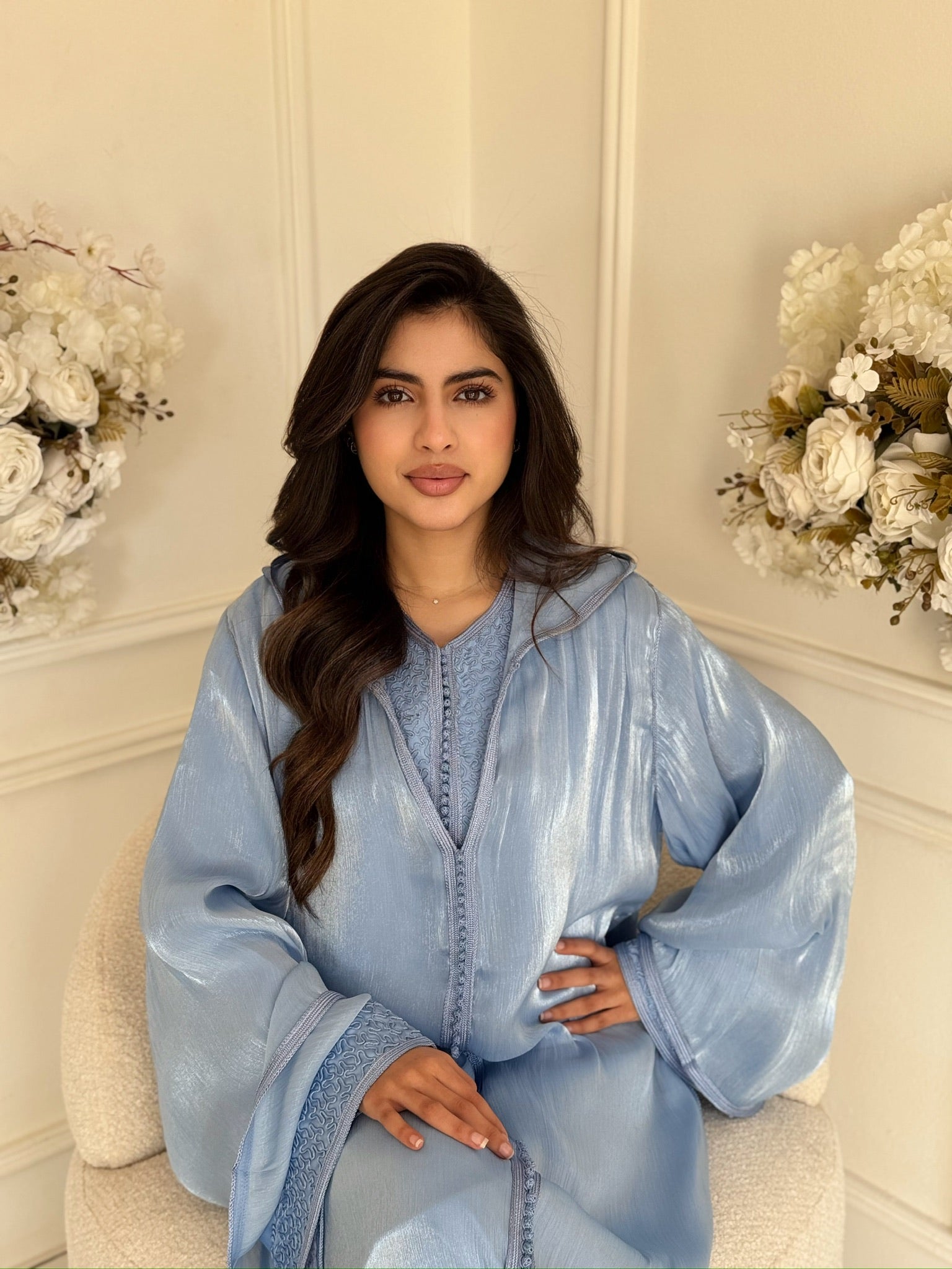 Luxury Moroccan jellaba dress light blue – Ramadan Eid outfit for women