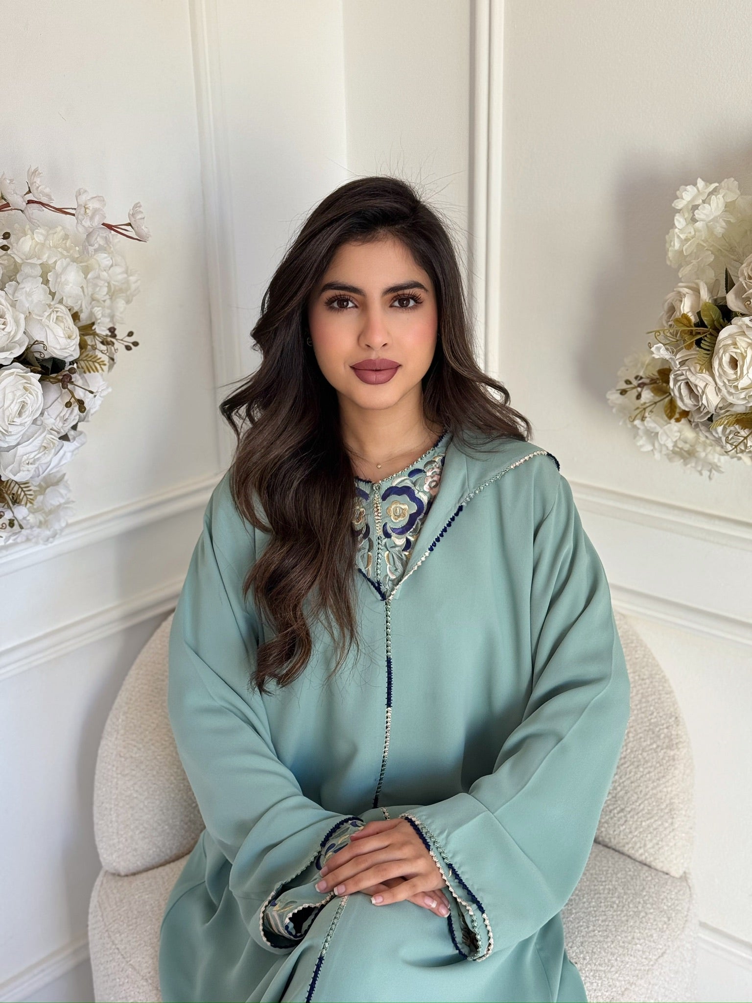 Luxury Moroccan jellaba dress sage green – Ramadan Eid outfit for women