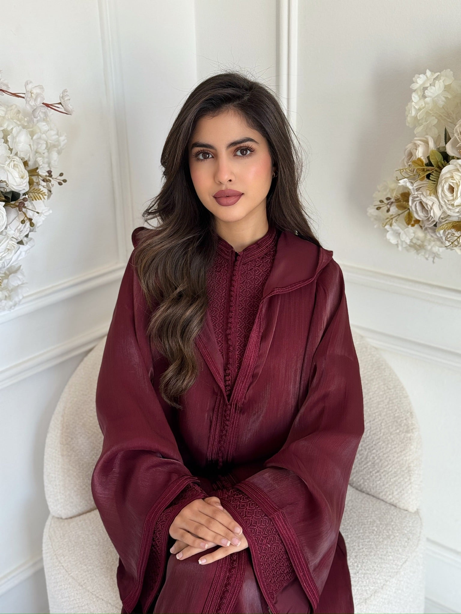 Luxury Moroccan jellaba dress burgundy – Ramadan Eid outfit for women