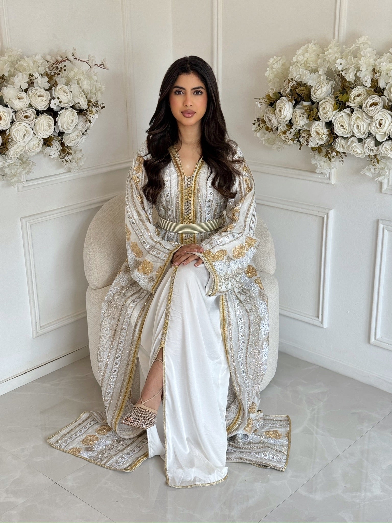 Elegant Moroccan takchita with gold embroidery for Eid and special occasions